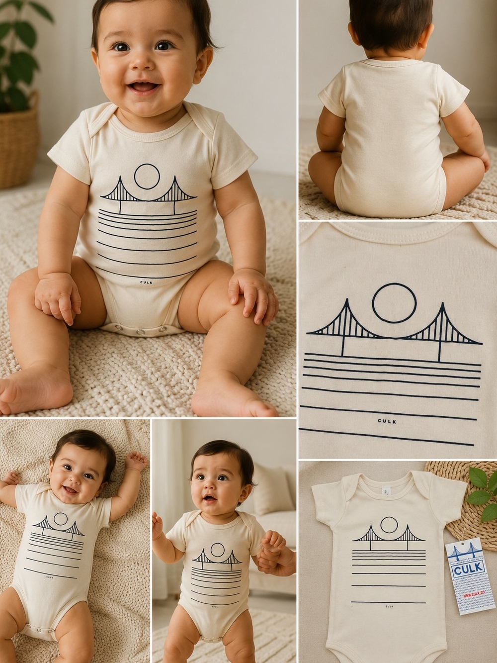 Neutral Graphic Baby Bodysuit with Bridge Print